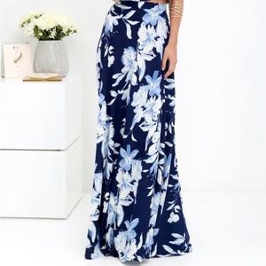 Lulu’s Lanai Navy White Floral Maxi Flare Skirt L